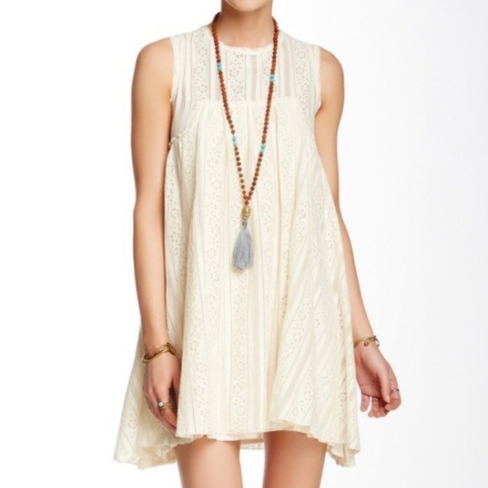 Free People Tu‎ Es La Lace Boho Ivory Sleeveless Mini Dress Women's Size Small